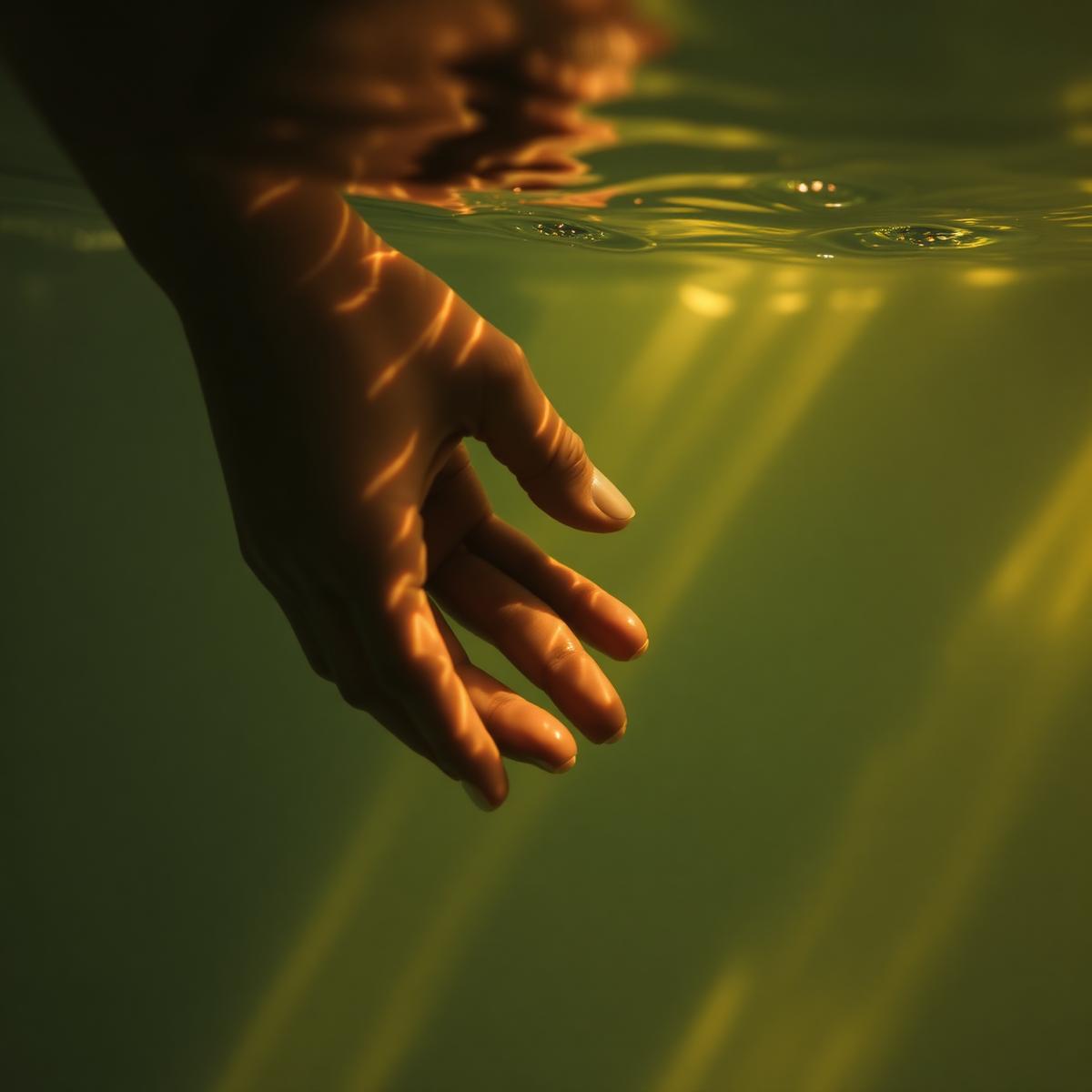 ידיים נוגעות מתחת לפני המים